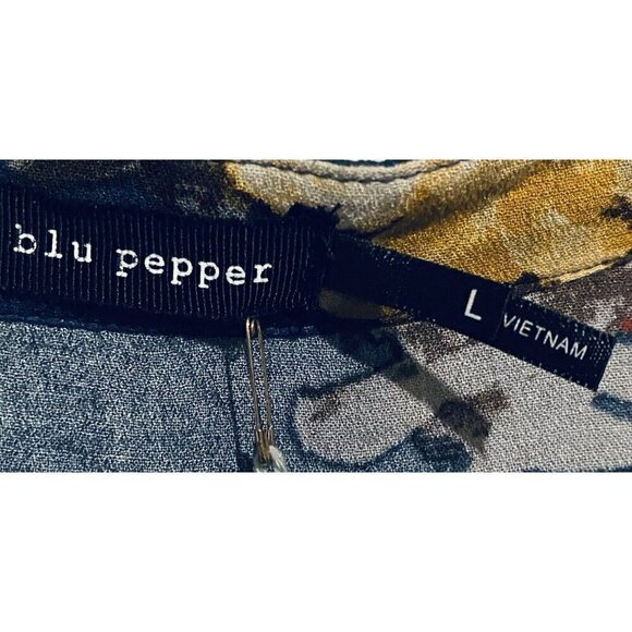 Blu Pepper Top Womens Large Navy Blue Boho Floral Lace Trim Hi Low Hem Peasant - Picture 7 of 10